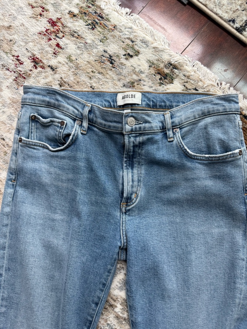 Agolde Mid-Light Blue High-Rise Straight Jeans